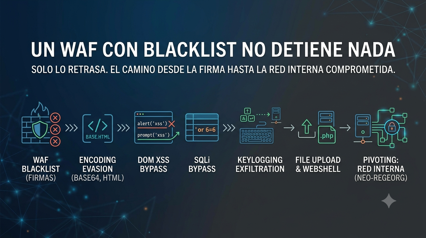 Imagen destacada del artículo De XSS reflejado a shell en la red interna: evasión de WAF, DOM XSS y pivoting con reGeorg